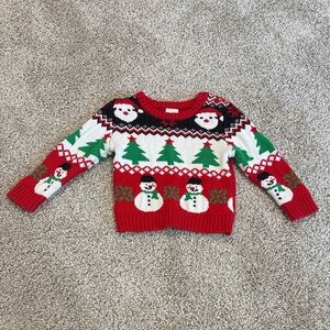 Holiday Time Vibrant Red Knit Christmas Snowman Sweater